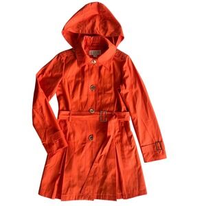Michael Michael Kors Women XS Orange Hooded Belted Single Breasted Trench Jacket